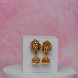 Antique Pink Beads Ganesha Necklace Set