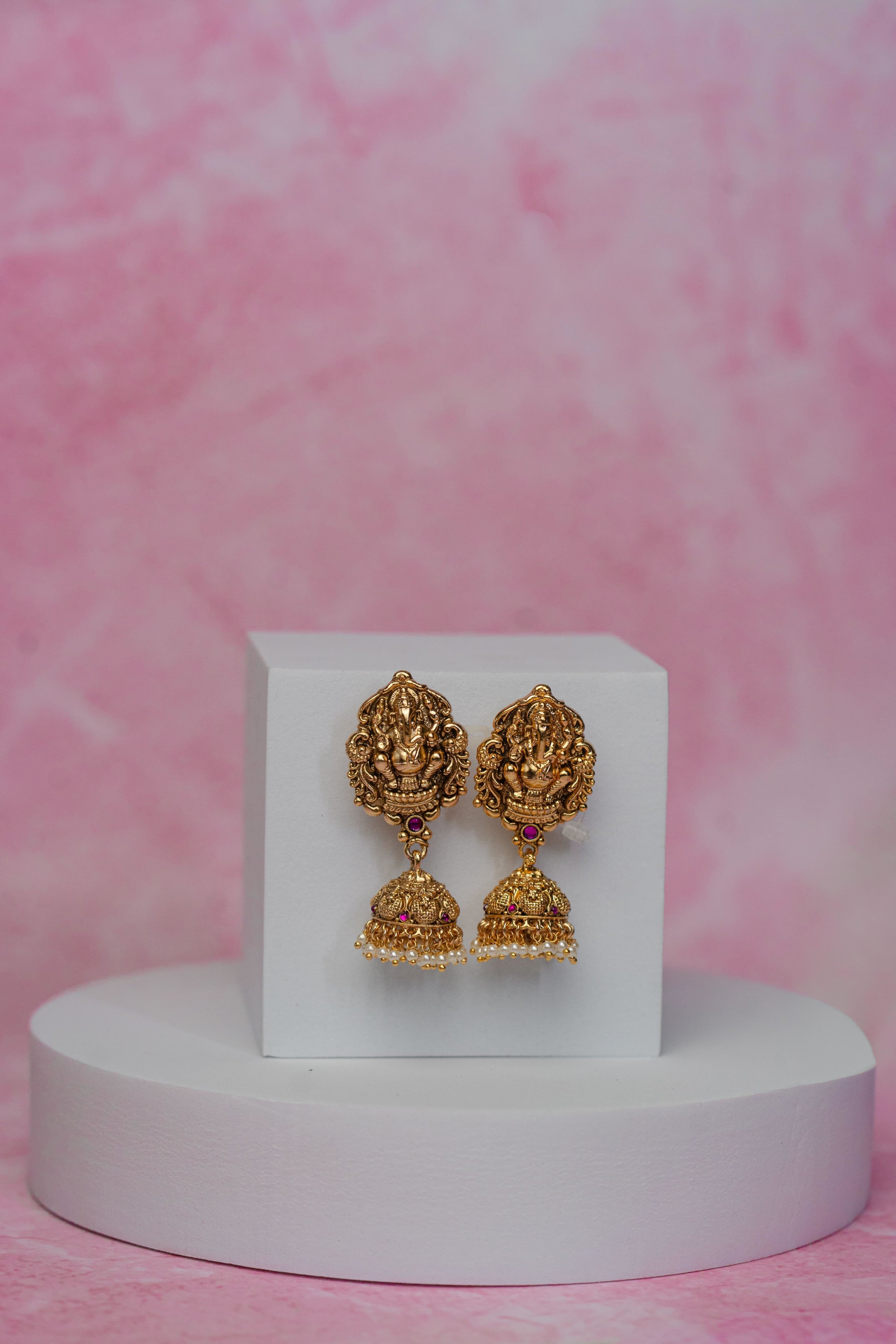 Antique Pink Beads Ganesha Necklace Set