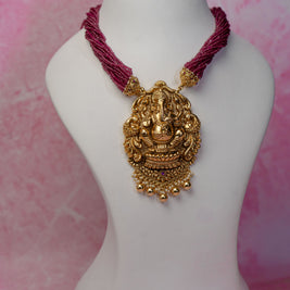 Antique Pink Beads Ganesha Necklace Set