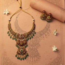Detachable Antique Gold Lakshmi Temple Necklace Set
