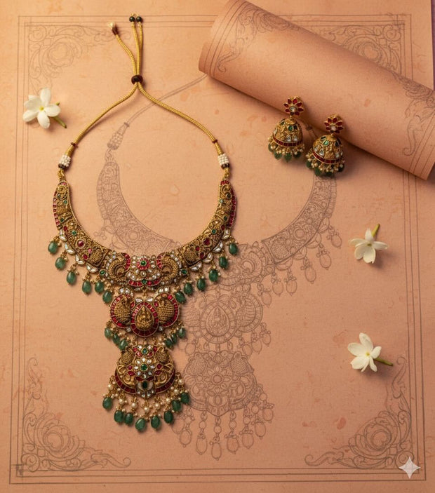 Detachable Antique Gold Lakshmi Temple Necklace Set