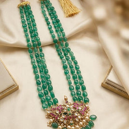 Emerald Green Kundan Pearl Statement Necklace Set