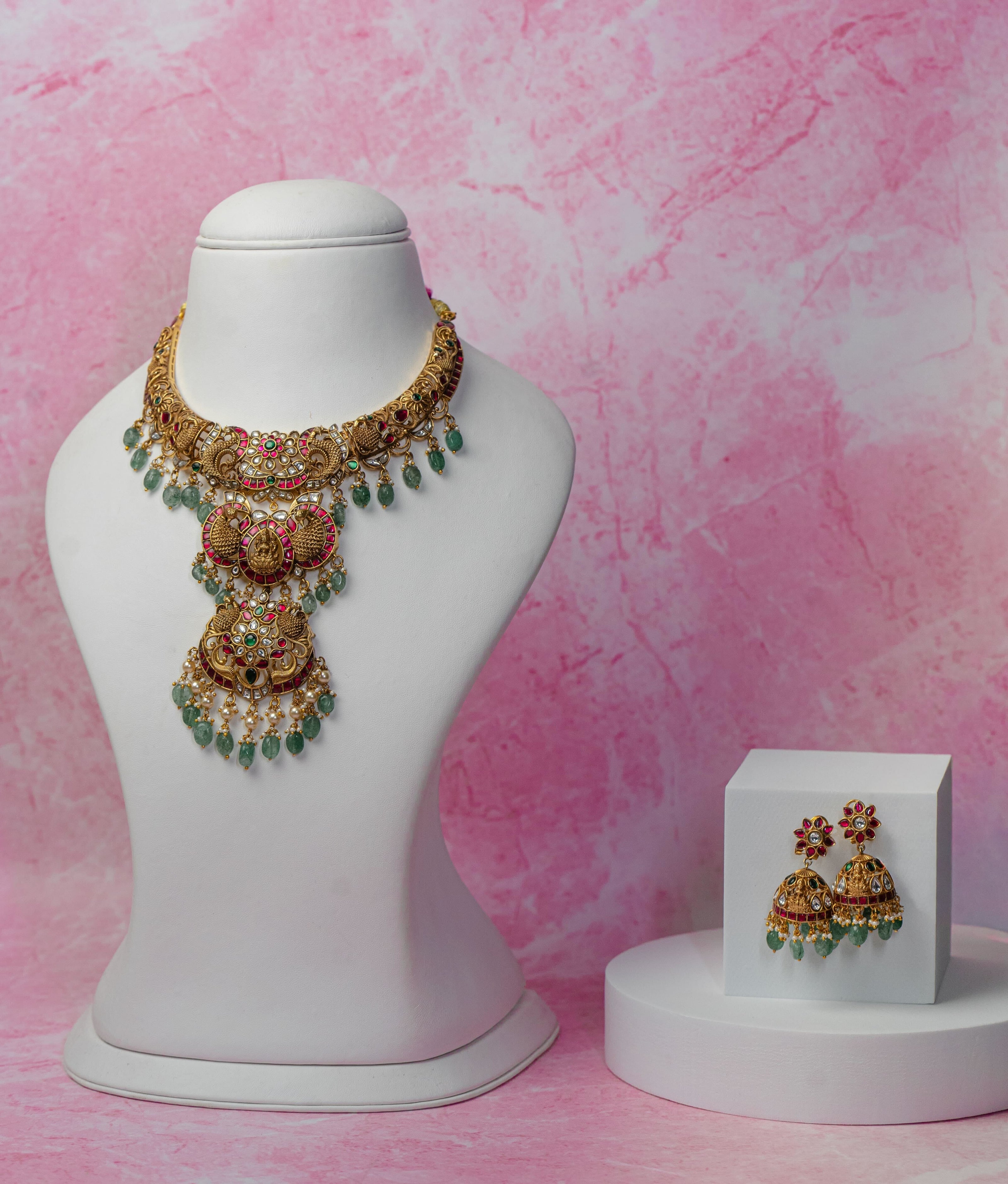 Detachable Antique Gold Lakshmi Temple Necklace Set