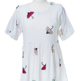 Umbrella Embroidered White Dress