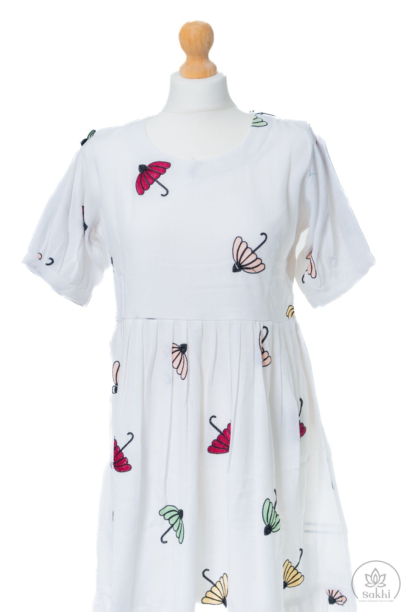 Umbrella Embroidered White Dress