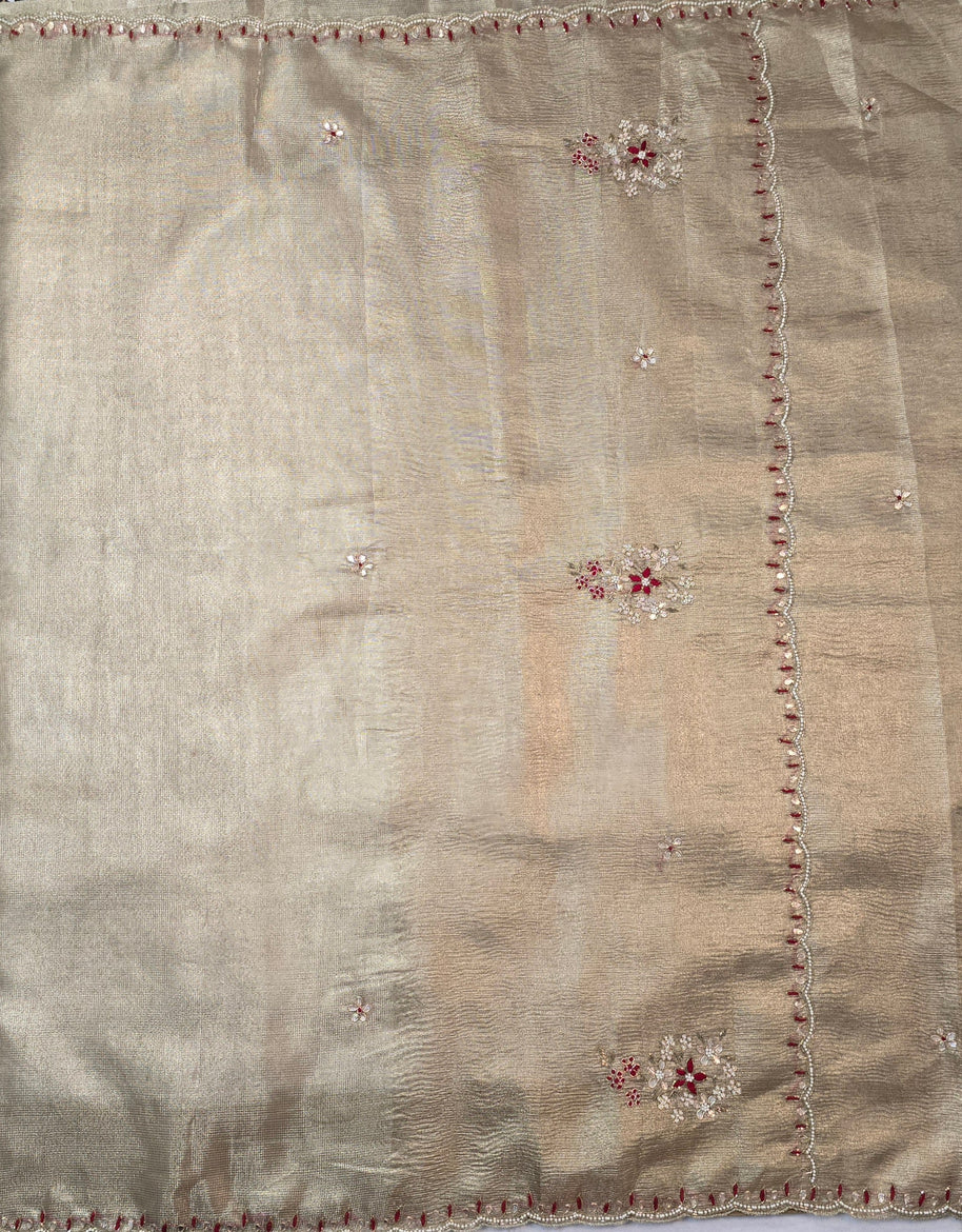 Golden Tissue Saree With Bandhani Blouse