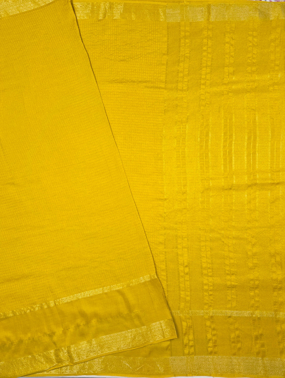 Yellow Maslin Silk Saree With Dark Green Blouse