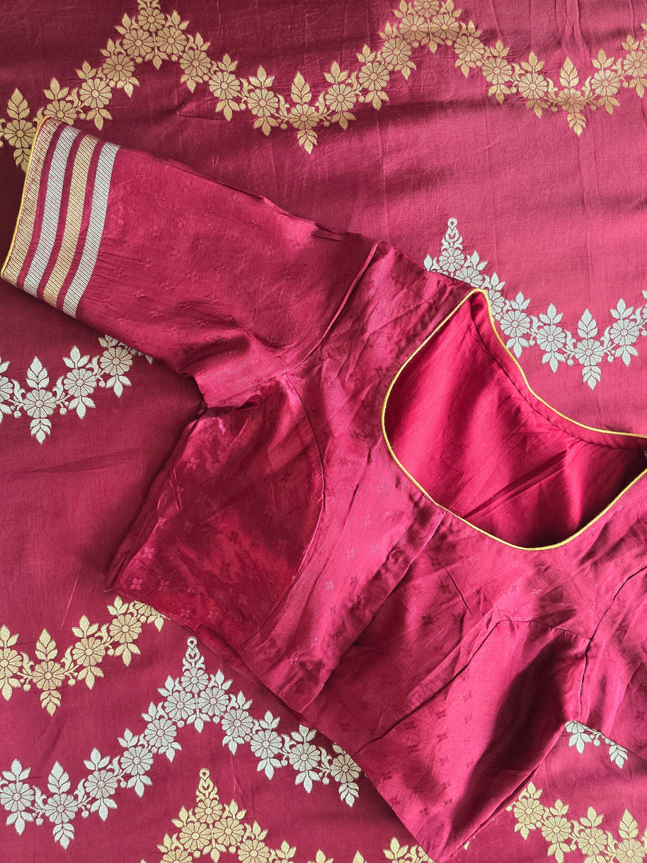 Maroon Raw Mango Saree With Matching Blouse