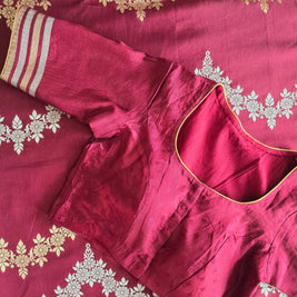 Maroon Raw Mango Saree With Matching Blouse