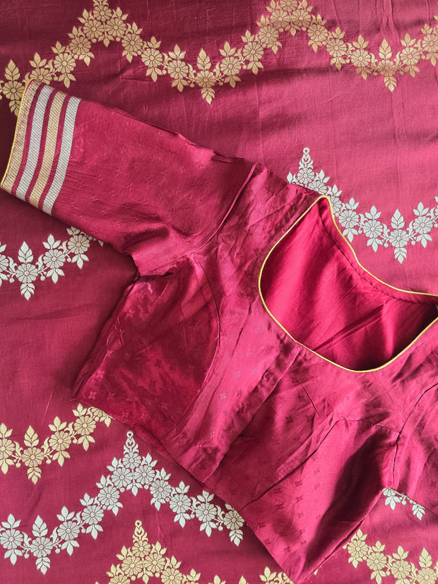 Maroon Raw Mango Saree With Matching Blouse
