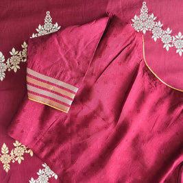 Maroon Raw Mango Saree With Matching Blouse