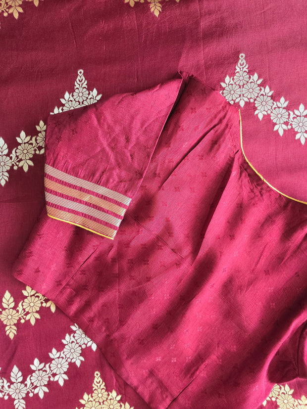 Maroon Raw Mango Saree With Matching Blouse