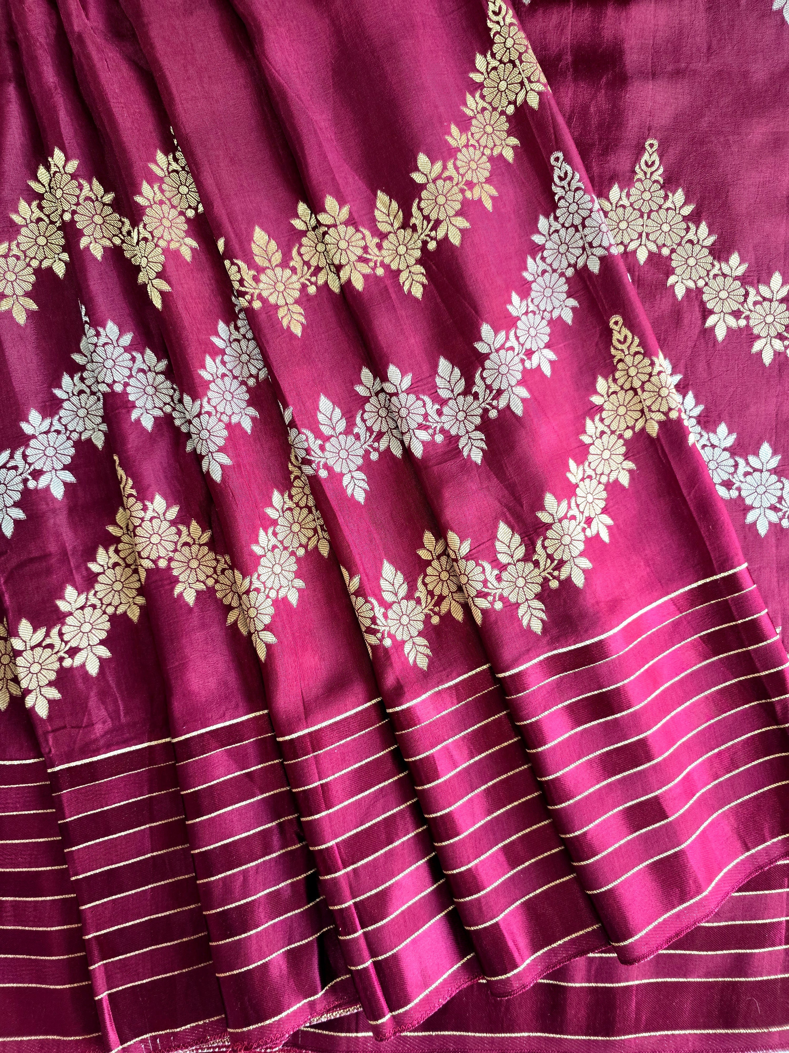 Maroon Raw Mango Saree With Matching Blouse
