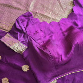 Purple Mashru Satin Saree With Matching Blouse