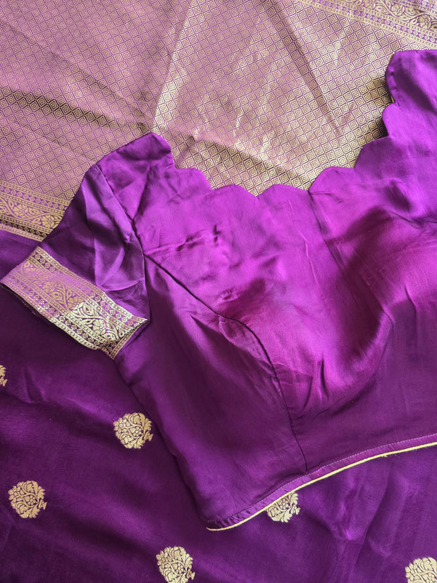 Purple Mashru Satin Saree With Matching Blouse