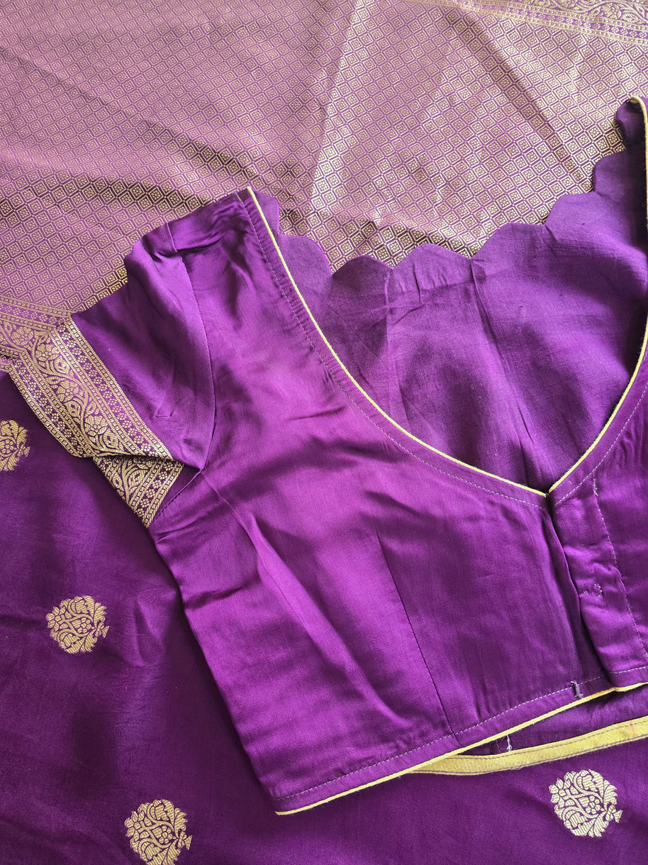Purple Mashru Satin Saree With Matching Blouse