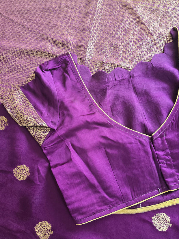 Purple Mashru Satin Saree With Matching Blouse