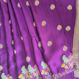 Purple Mashru Satin Saree With Matching Blouse