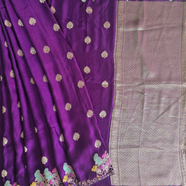 Purple Mashru Satin Saree With Matching Blouse