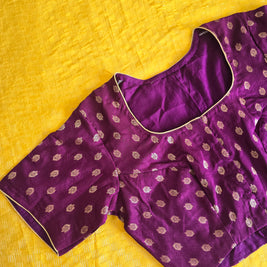 Mango Yellow Mysore Crape Saree With Purple Blouse