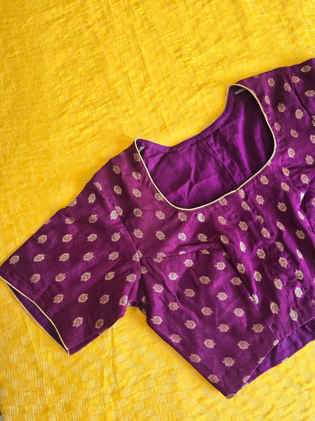 Mango Yellow Mysore Crape Saree With Purple Blouse