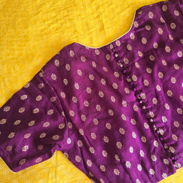 Mango Yellow Mysore Crape Saree With Purple Blouse