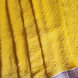 Mango Yellow Mysore Crape Saree With Purple Blouse