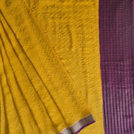 Mango Yellow Mysore Crape Saree With Purple Blouse