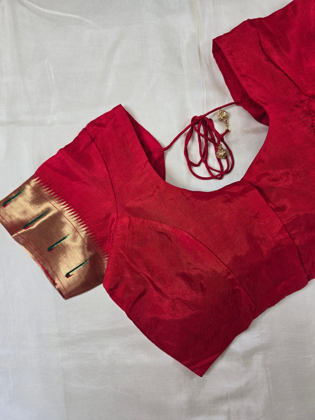 White Dola Paithani with Red Blouse