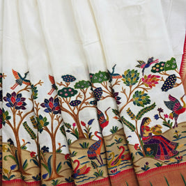 White Dola Paithani with Red Blouse