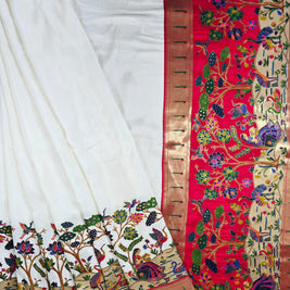 White Dola Paithani with Red Blouse