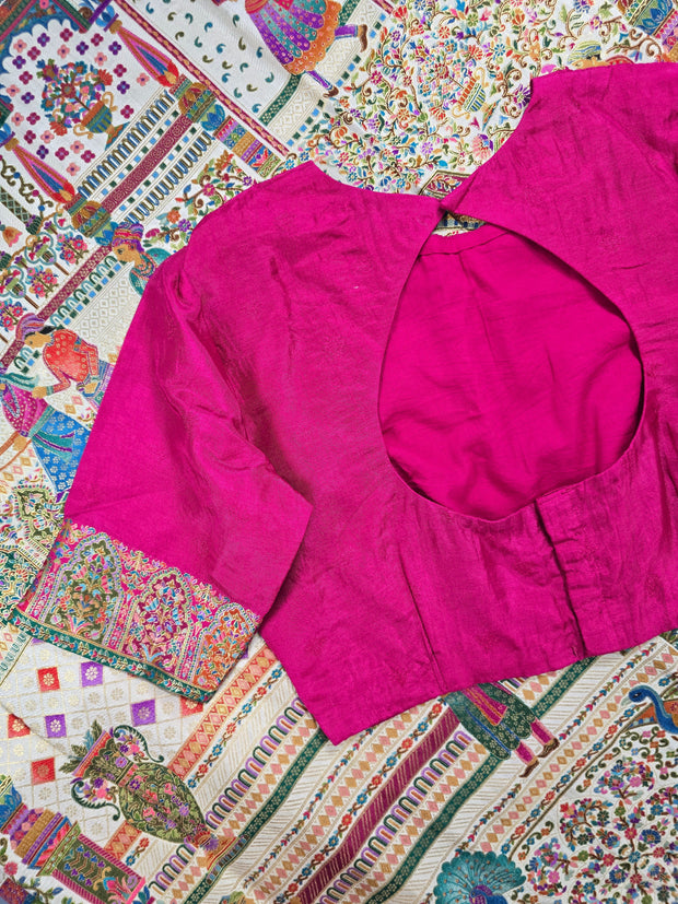 White Munga Silk Saree With Pink Blouse