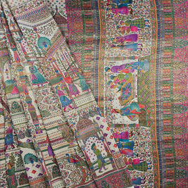 White Munga Silk Saree With Pink Blouse