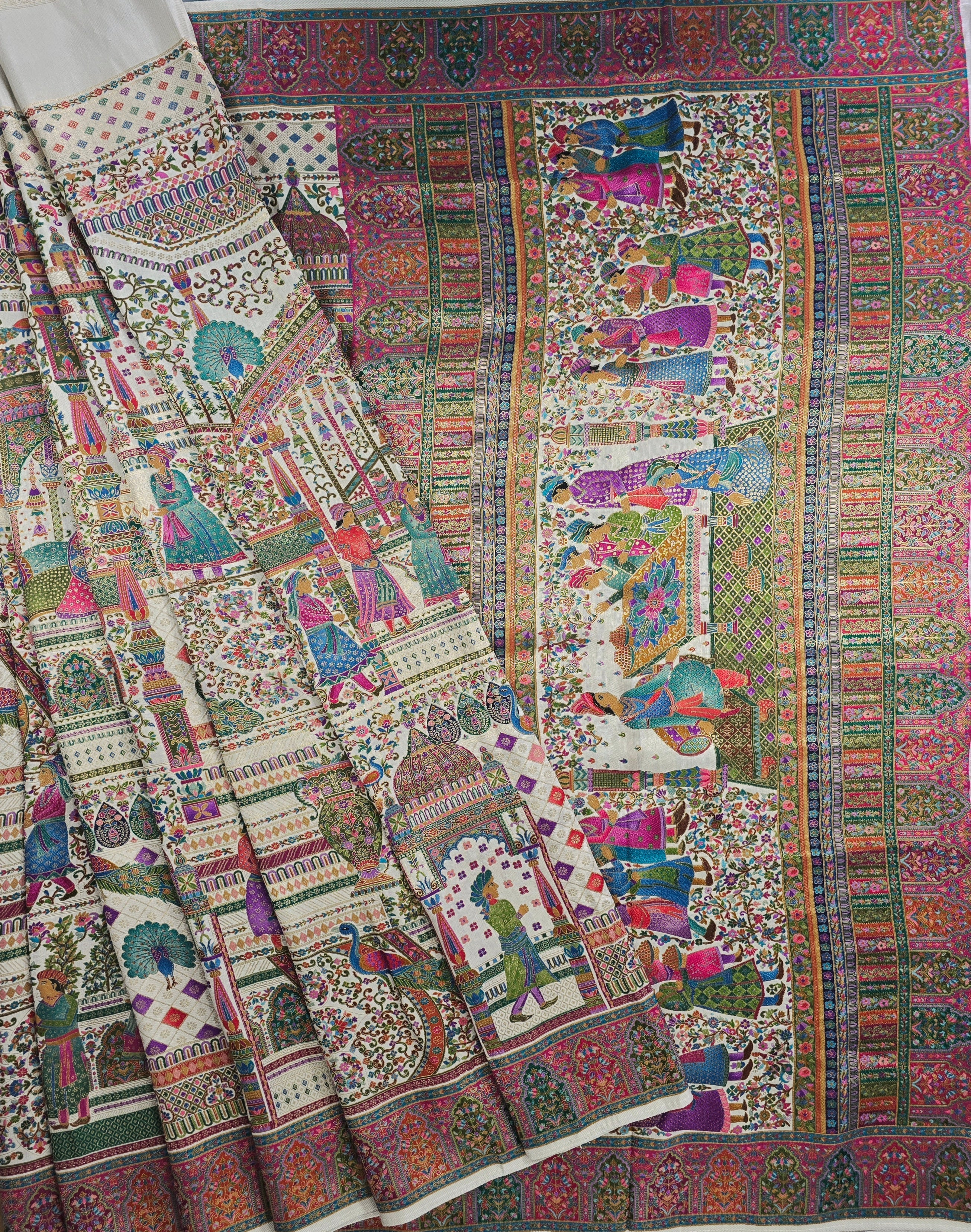 White Munga Silk Saree With Pink Blouse