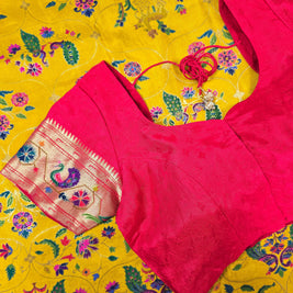 Yellow Pure Dola Paithani Saree with Red Blouse