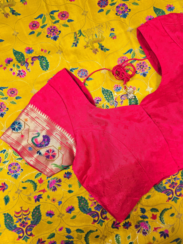 Yellow Pure Dola Paithani Saree with Red Blouse