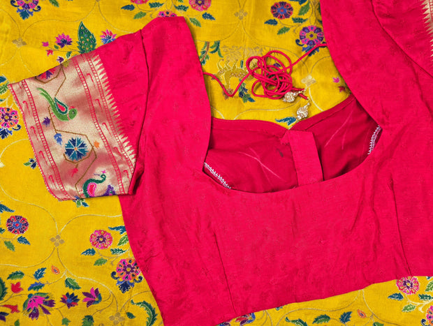 Yellow Pure Dola Paithani Saree with Red Blouse