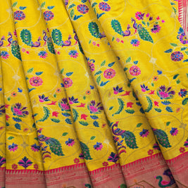 Yellow Pure Dola Paithani Saree with Red Blouse