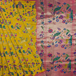 Yellow Pure Dola Paithani Saree with Red Blouse