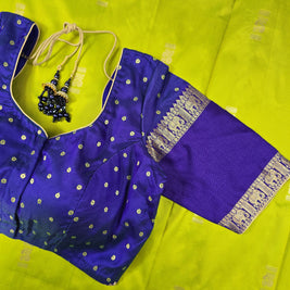 Parrot Green Semi-Arni Saree with Blue Blouse