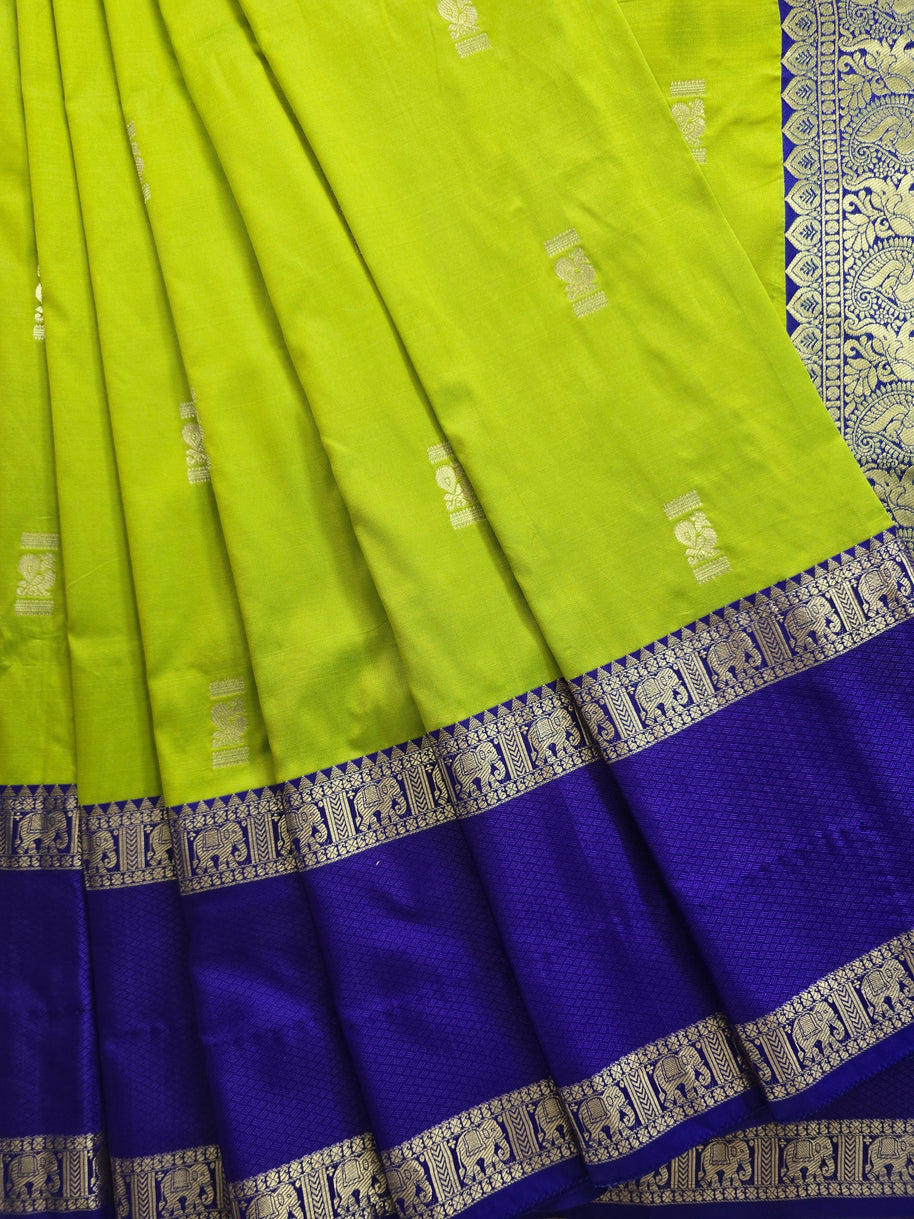 Parrot Green Semi-Arni Saree with Blue Blouse