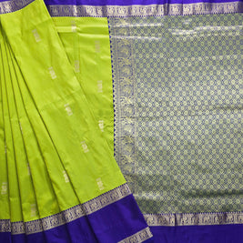 Parrot Green Semi-Arni Saree with Blue Blouse