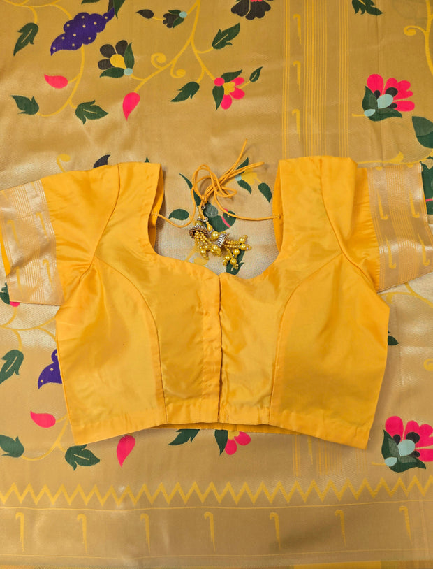 Golden Yellow Semi Paithani Saree with Matching Blouse