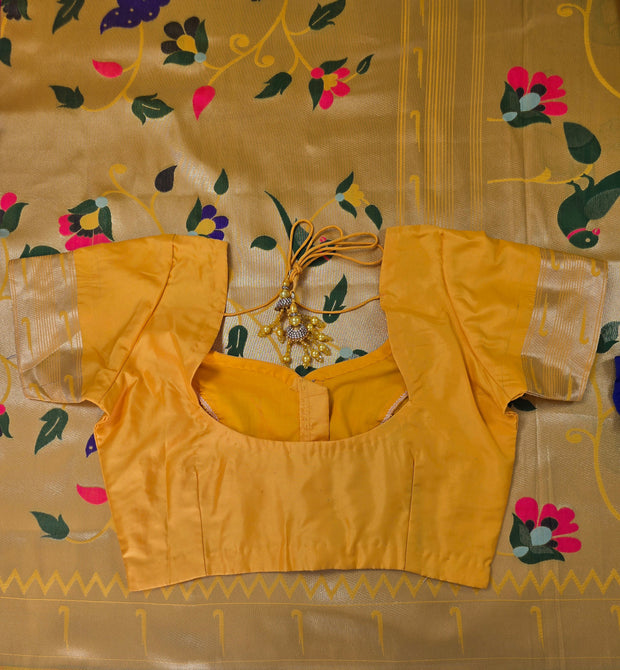 Golden Yellow Semi Paithani Saree with Matching Blouse
