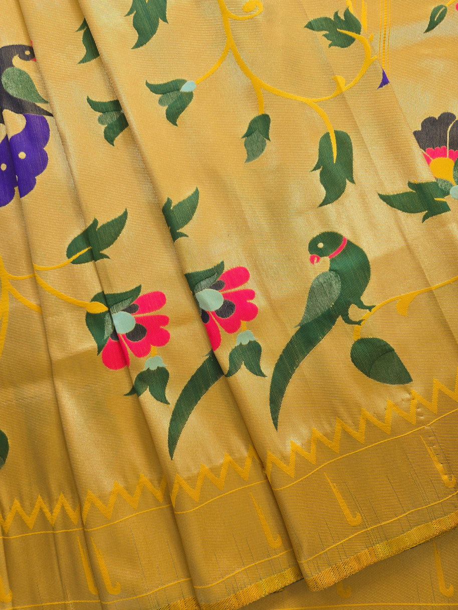 Golden Yellow Semi Paithani Saree with Matching Blouse