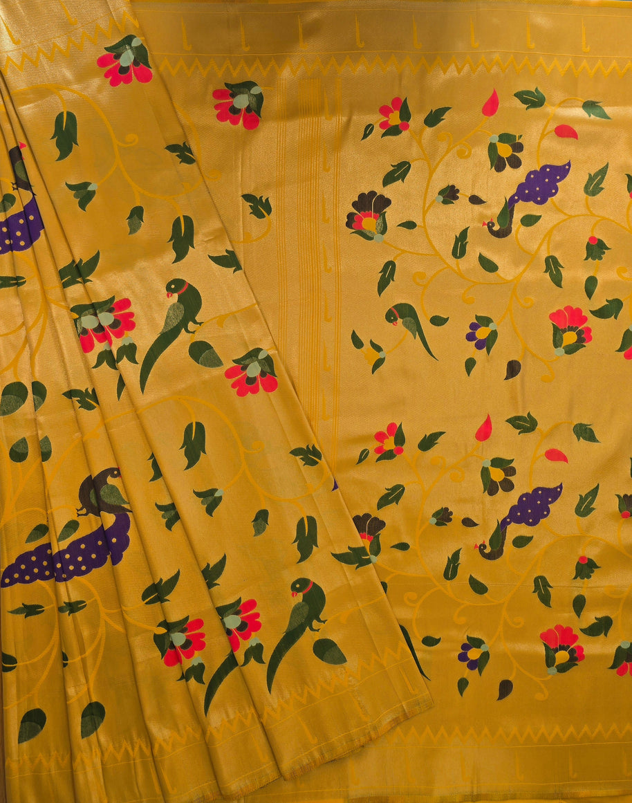 Golden Yellow Semi Paithani Saree with Matching Blouse