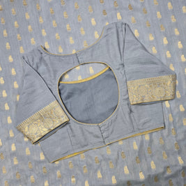 Grey Semi-Benarasi Saree with Matching Blouse