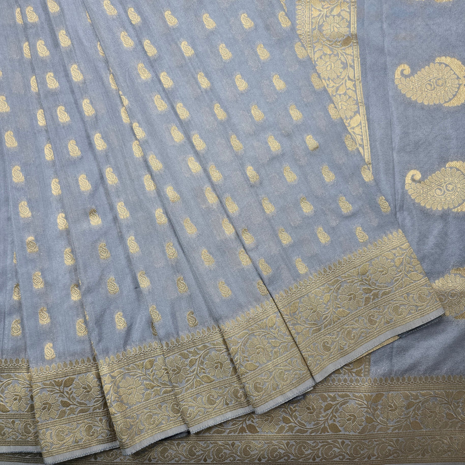 Grey Semi-Benarasi Saree with Matching Blouse