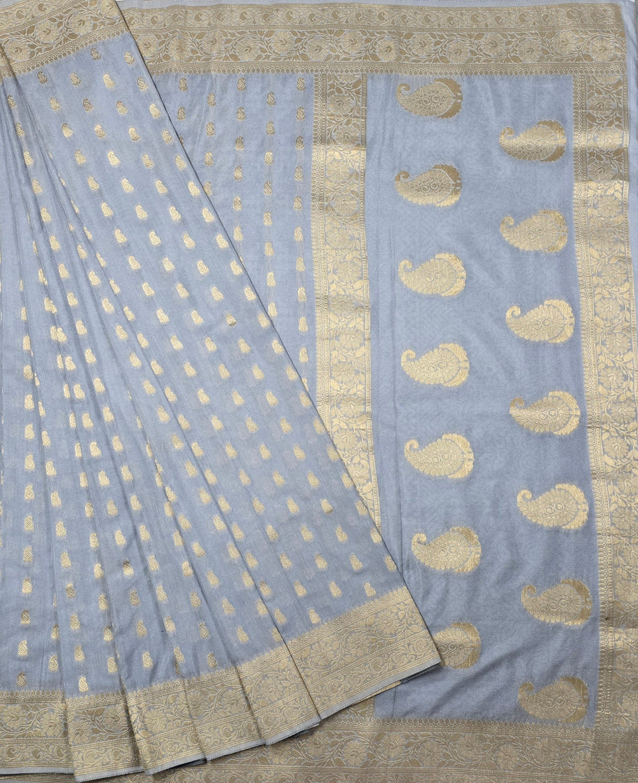 Grey Semi-Benarasi Saree with Matching Blouse