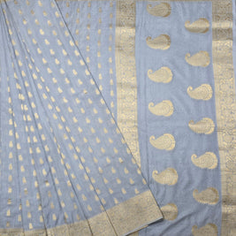 Grey Semi-Benarasi Saree with Matching Blouse